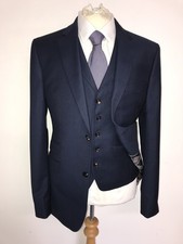 TED BAKER - Mens 3 Piece NAVY BLUE WOOL SUIT - 40 Reg - W32 L32 - GORGEOUS