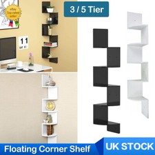 5 Tier Floating Wall Shelves Corner Shelf Storage Display Bookcase Unit New 