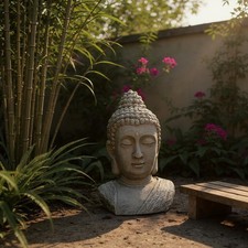 50cm Buddha Head Garden Ornament Sitting Stone Zen Effect Outdoor Indoor Statue