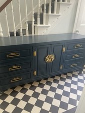 Blue Oriental Style Sideboard Cabinet. 9 Drawers & Quality Solid Brass Hardware