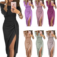 Womens Maxi Formal Dresses Ladies Glitter Party Off Shoulder Evening Dress Long