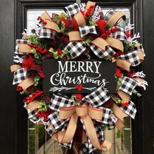 Christmas Wreath Bowknot Hanging Garland Portable Garlands Ornament