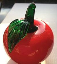 Glass Red Apple, Green Stem