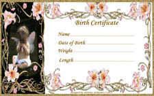 FAIRY & LILIES BIRTH CERTIFICATE/CERTIFICATES REBORN FAKE BABY approx 7x5"