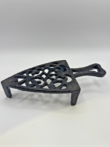 Antique black cast iron trivet - antique,