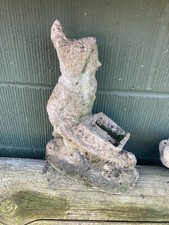 Vintage Grey Concrete Garden Gnome with Barrow Stands 13in 33cm high