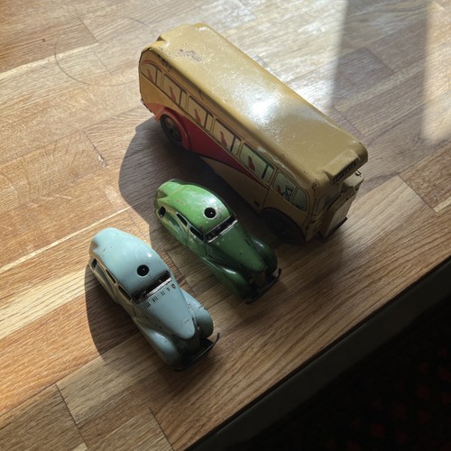 Vintage tin plate bus - plate, and