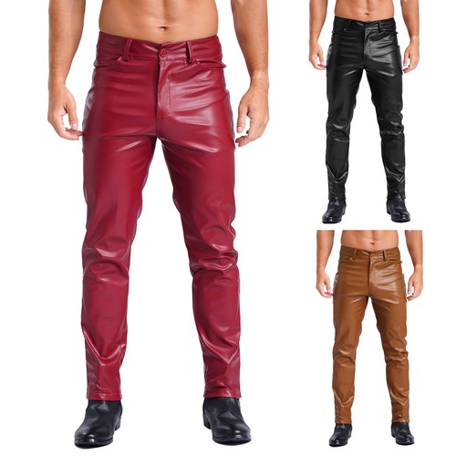 Men leather skinny pants - skinny,