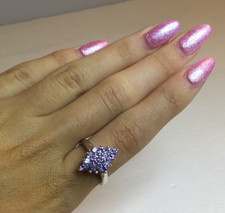 Vintage Sterling with 16 Amethyst Ring Size 8