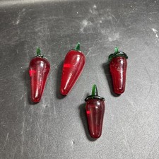 4 Red Art Glass Jalapeño Chili Peppers.