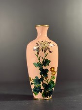 Japanese Meiji Cloisonné Vase Pink Enamel Chrysanthemum 6” Tall Fine Work