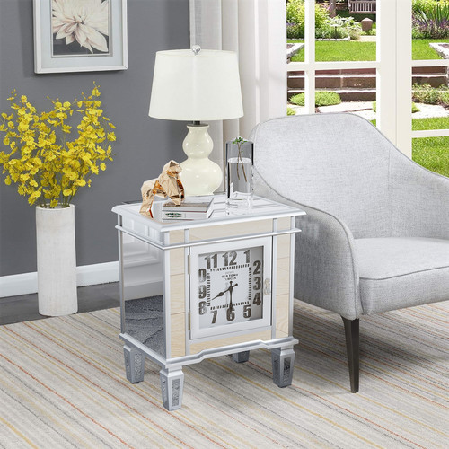 Mirrored nightstand with clock - with,