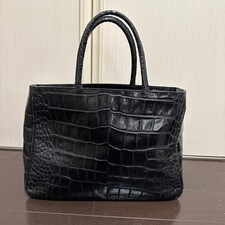 FURLA Logo Croc Leather Black Women's Tote Handbag