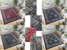 Sultan Modern Traditional Thick Soft  Rug Silver Black Navy Red Large Small Home