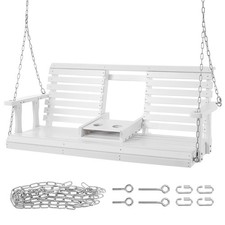 Uimoso 60” Porch Swing Bench Wooden Hanging Outdoor Garden Patio Courtyard White