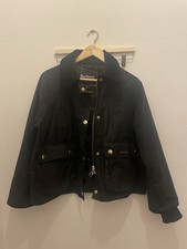 Barbour Waxed Cotton Beadnell Black Women’s Jacket Cropped And Boxy Size 14