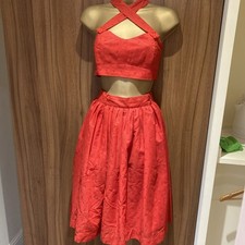 Tara Starlet Red Broderie Anglaise Crop Top And Skirt Coord 50s Pin Up Style