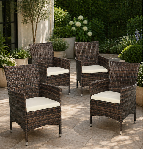Brown rattan dining chairs set - dining,