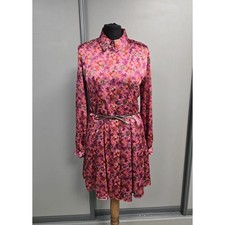Zara women's satin mini dress size small long sleeve floral print pink