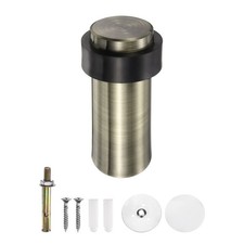 Cylindrical Door Stopper, 3.1" Height Door Stop with Rubber Bumper, Brass
