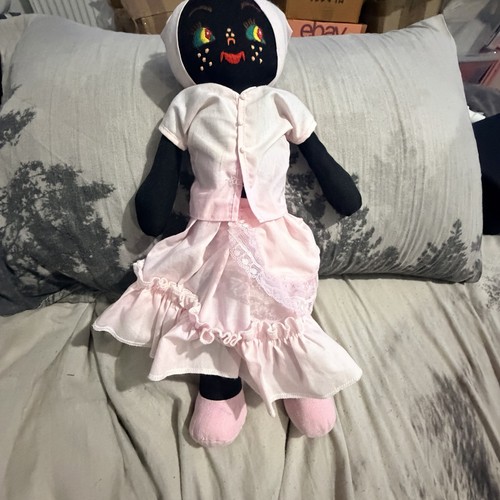 Black handmade cloth doll with - black,