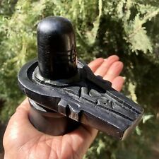 4.25 Inch Stone Shivling Handmade Hindu God Black Shiva Lingam Pooja, 500 grams