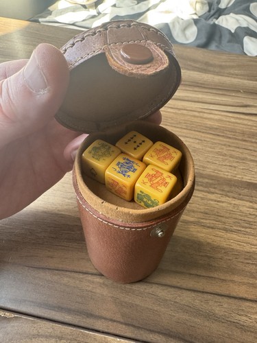 Vintage leather dice cup with - vintage,
