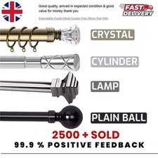 Extendable Eyelet Metal Curtain Pole 28mm Rail With Finials Rings Rod Fittings