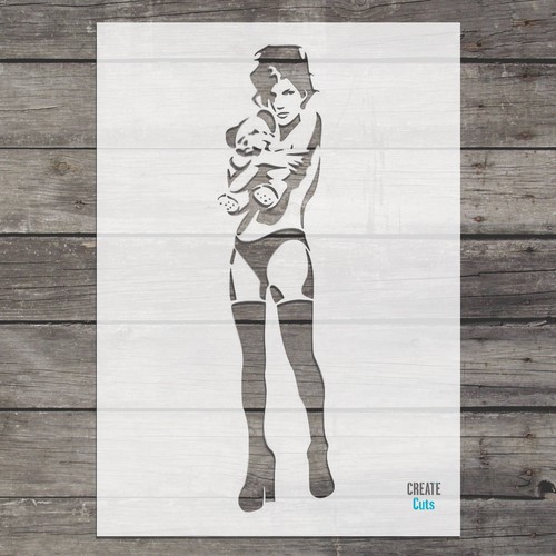 Banksy girl hugging teddy - hugging,