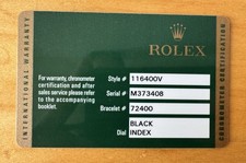 Rolex Warranty Card Only -