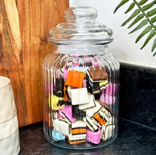 Glass Sweets Jar 750ml Ribbed Airtight Lid Traditional Kitchen Storage Container