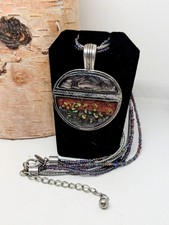 Laura Ashley Silver Tone Mosaic Purple Bead Pendant Necklace