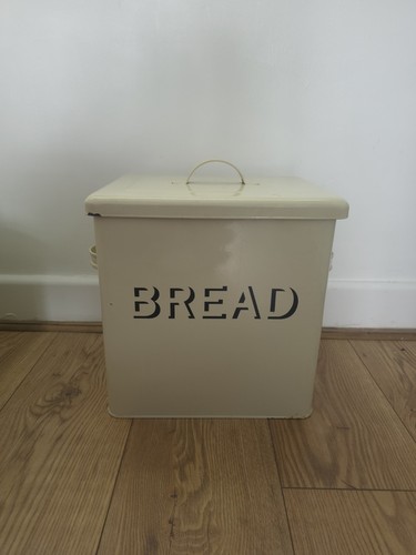 Vintage enamel metal bread tin - metal,