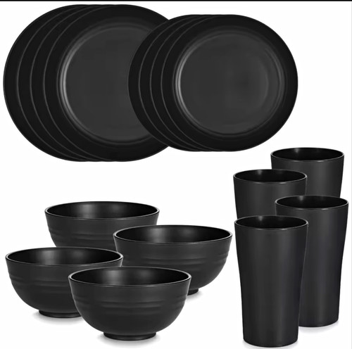 16pc black matt plastic - black,