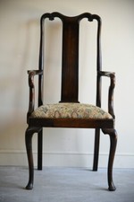 Single Queen Anne Style Oak Carver Chair