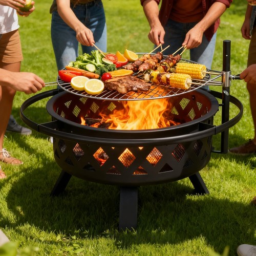 Outdoor fire pit with grill - outdoor,