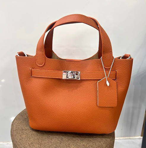 Orange pebbled leather tote - orange,