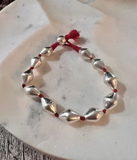 STERLING SILVER DHOLKI BEAD TASSEL BRACELET 7¾" L - THREE COLORS TO CHOOSE FROM