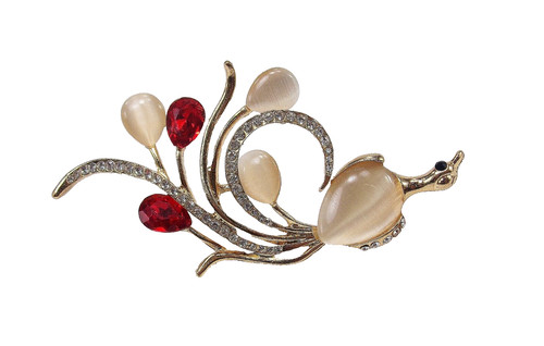 Peacock pin brooch red