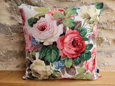 Sanderson Chelsea Rose Traditional Linen Pink & Green Velvet Cushion Cover