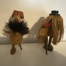 Vintage Daysun Danish teak wooden peg leg pirate gonk + gonk wearing top hat