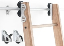 DIYHD Telescopic Sliding Library Ladder Hardware,Bottom Wheel with Brake,Silver