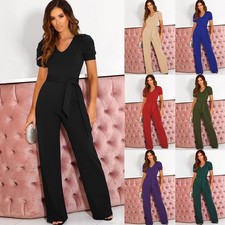 Ladies Wide Leg Jumpsuit Belt Evening Party Womens Long Playsuits Plus Size 6-20