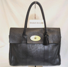 MULBERRY Bayswater Handbag tote bag Shoulder Bag turnlock Leather Black Ahth