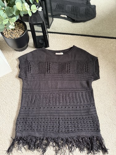 Fatface black knit vest - knit, fringe