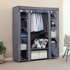 Fabric Canvas Wardrobe With Hanging Rail Shelving Clothes Storage Large Cupboard