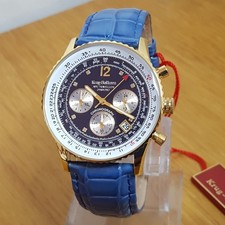 Mens Krug-Baumen Air Traveller 400207DS Diamond ct Chrono Pilots Aviator Watch