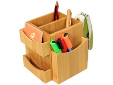 Bamboo Revolving Desk Stationery Organiser  Pen Pencil Holder Tidy Storage Box