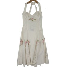 NWT Vintage Betsey Johnson White Floral Embroidered Halter Sundress Dress  Sz 8