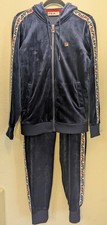 Vintage Fila Velour Track Suit Small Blue Full Zip Jacket & Pant Hoodie 